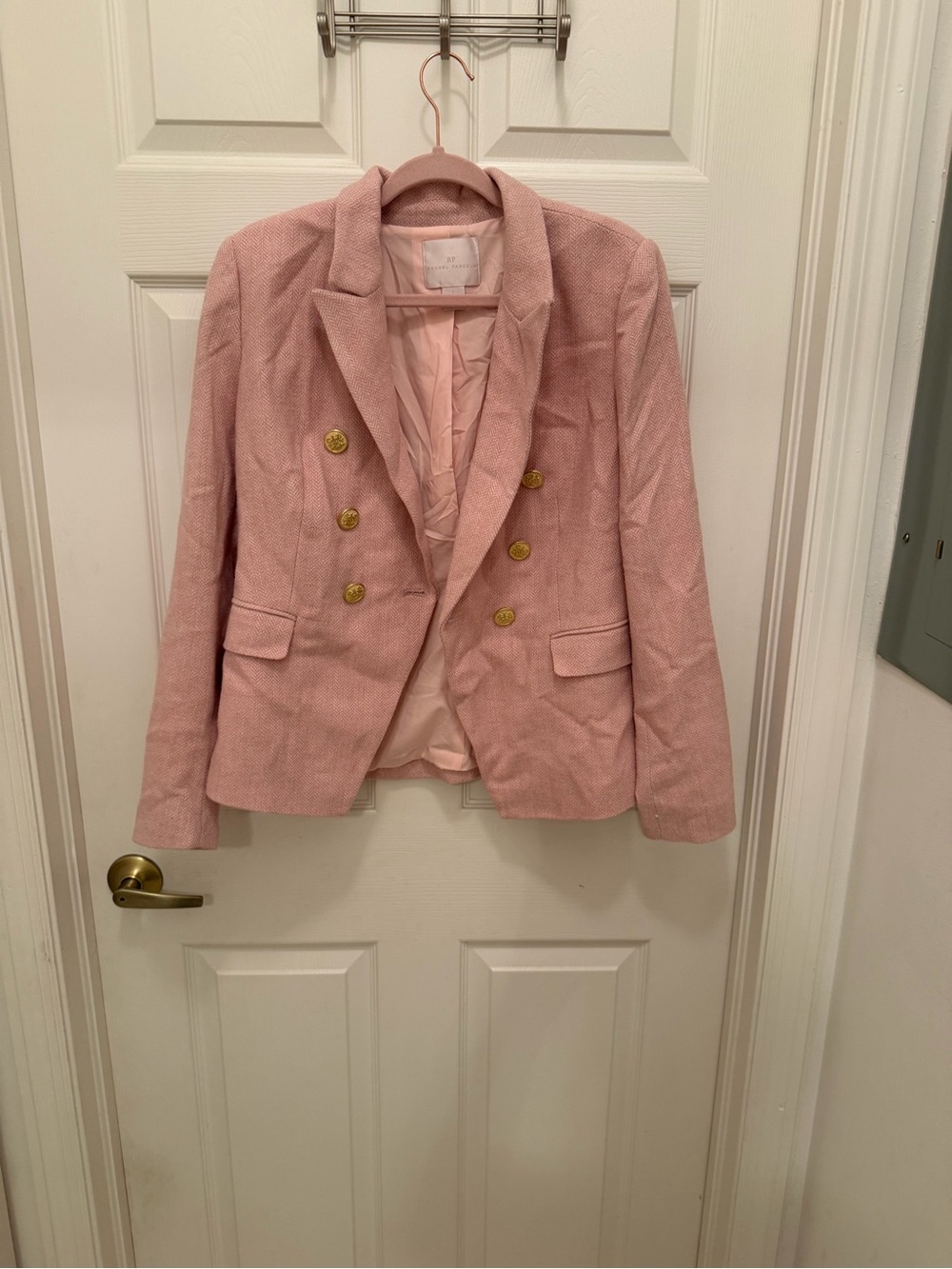 Rachel Parcell Blush Pink Double-Breasted Blazer with Gold Buttons